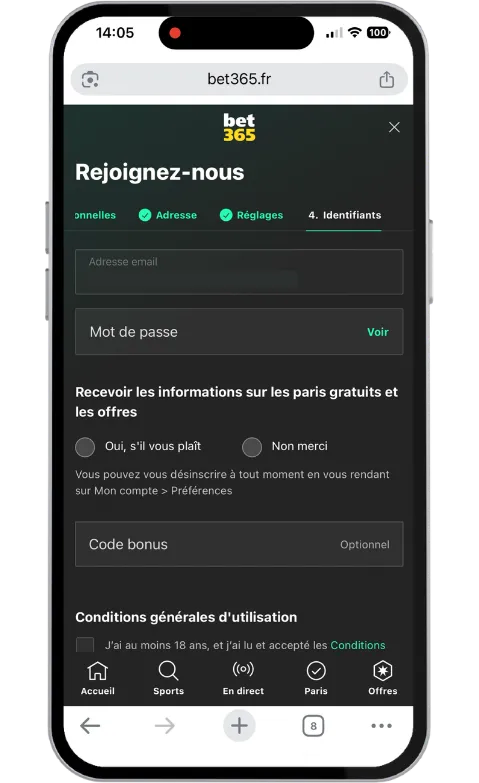 Le champ code bonus sur Bet365