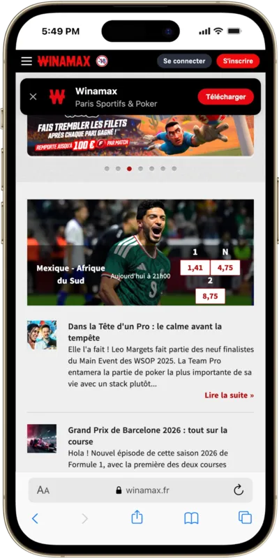 Application Winamax sur iOS