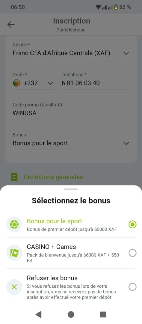 Choix des bonus de bienvenue WinWin