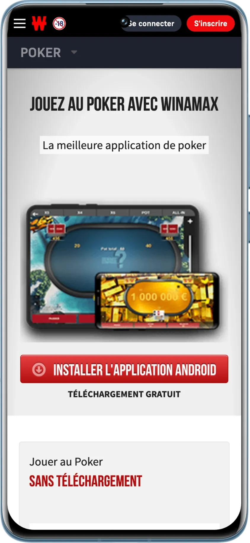 Version mobile de la section poker de Winamax