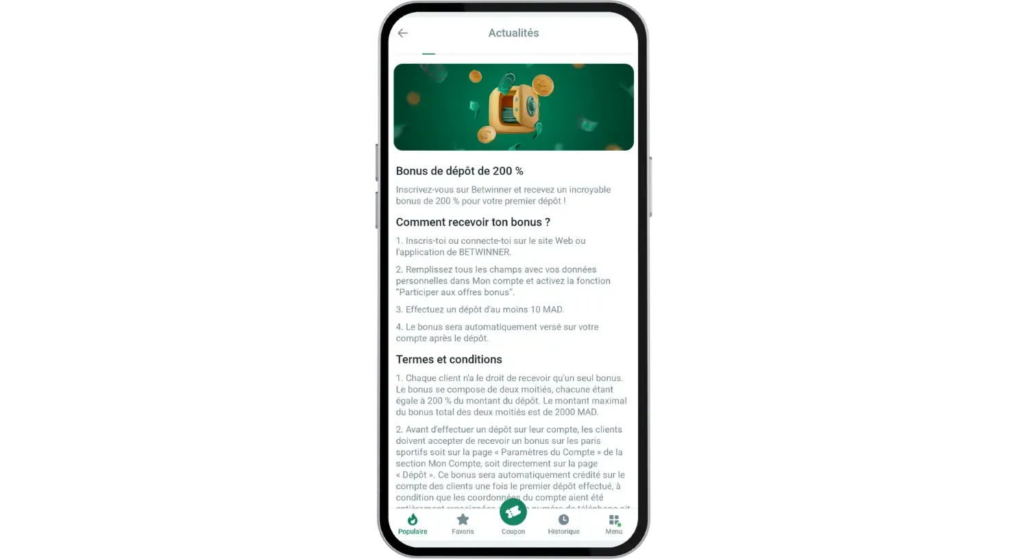 Bonus de bienvenue sport sur BetWinner APK