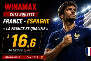 Cote boostée x10 Winamax France – Espagne : « La France se qualifie » à 16,6 au lieu de 1,66 (demi-finale CdM 2026)