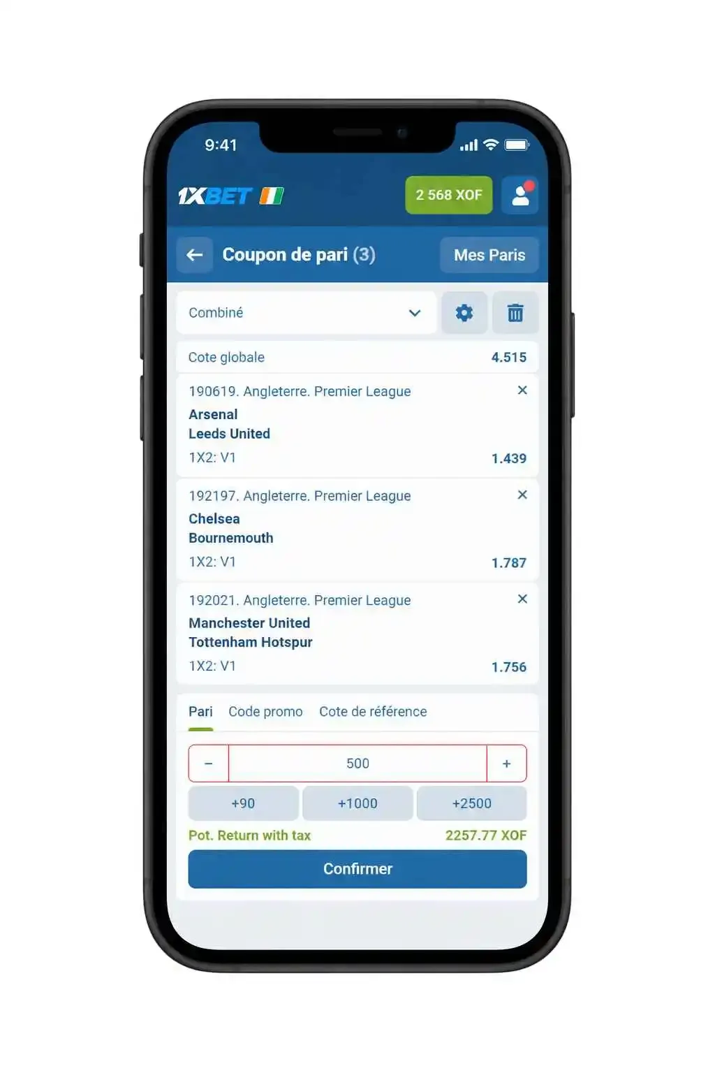 Coupon Premier League avec le code promo 1xBet