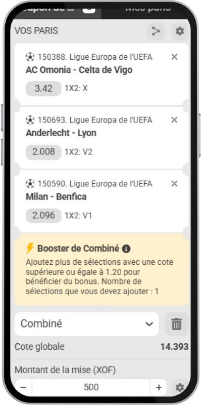 Combiné Europa UEFA avec le code promo Melbet