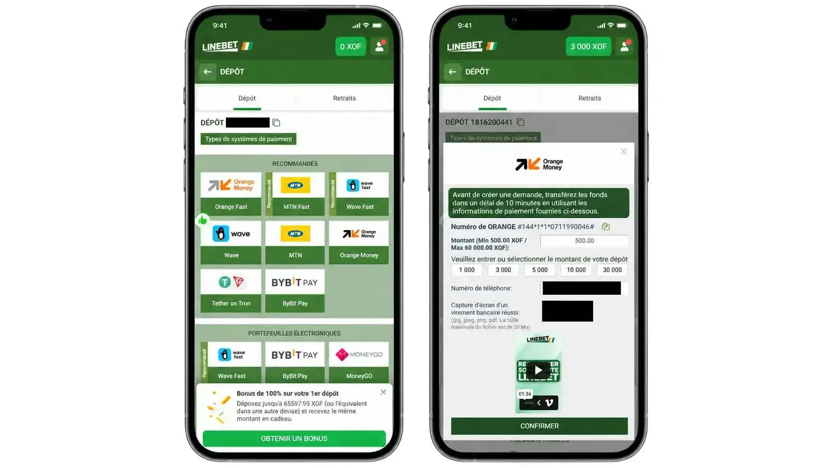 Dépôt à l'inscription sur Linebet