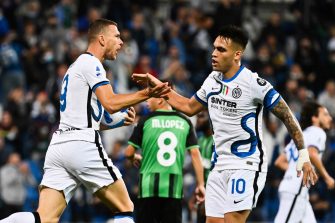 Edin Dzeko et Lautaro Martinez, match Sassuolo Inter Milan
