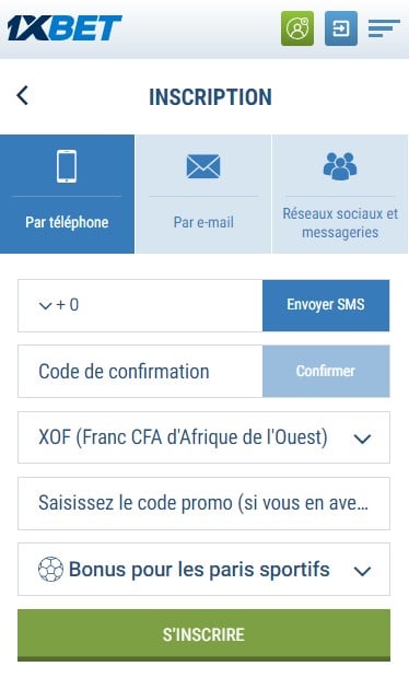 Inscription application 1xbet