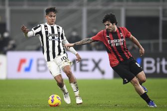Paulo Dybala et Sandro Tonali, match Milan AC-Juventus Turin