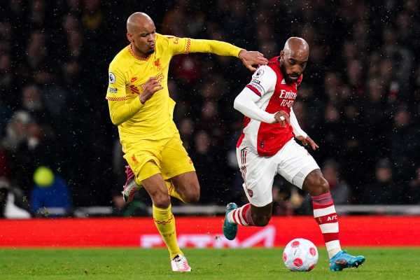Fabinho et Alexandre Lacazette, match Arsenal-Liverpool