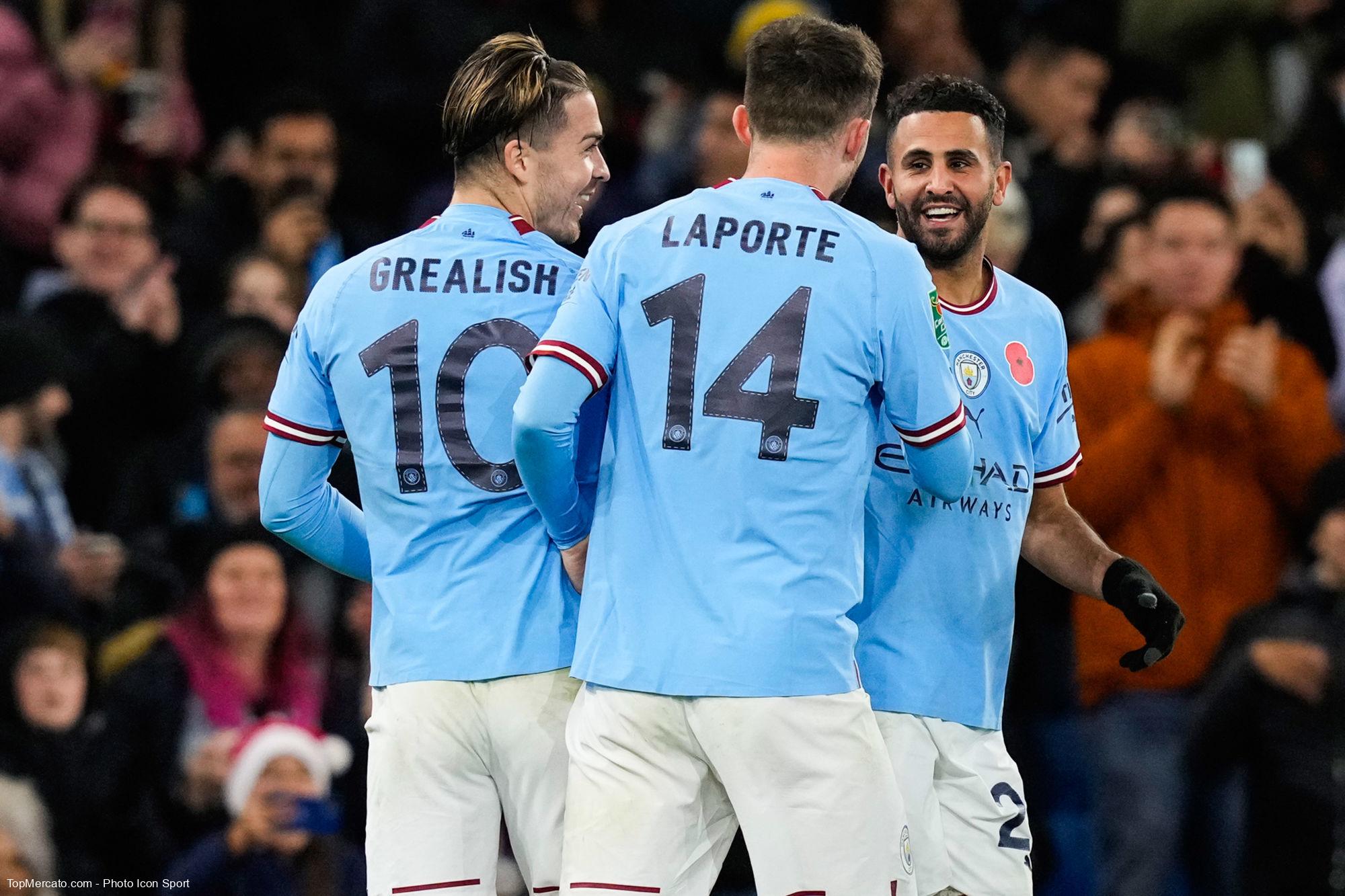 Jack Grealish Aymeric Laporte Riyad Mahrez Manchester City